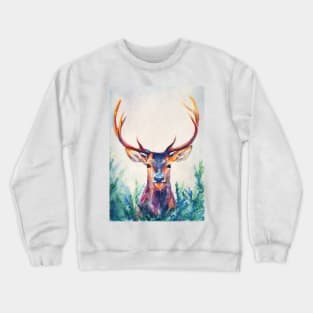 watercolor deer with big antlers Crewneck Sweatshirt